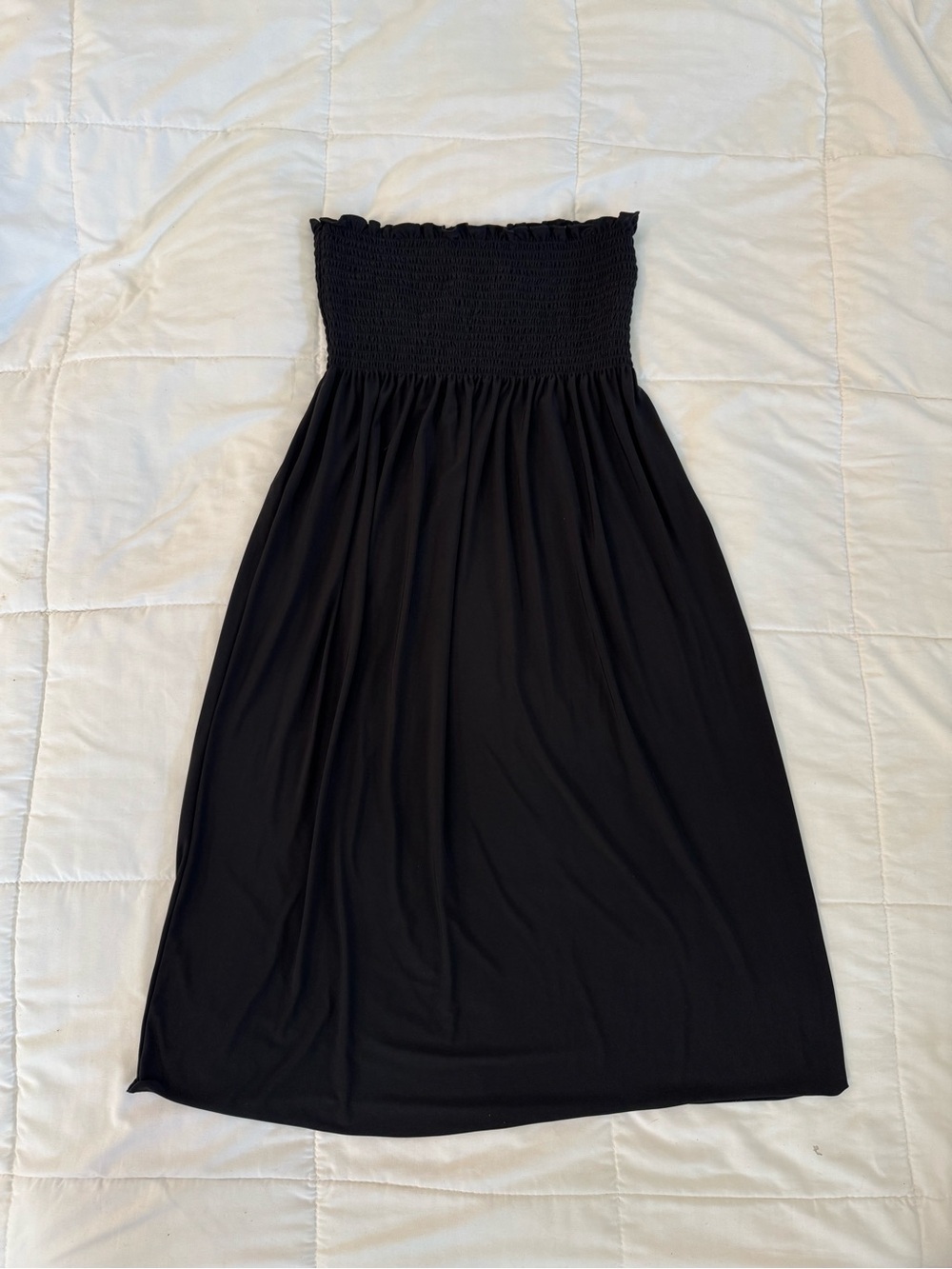 Ellen Tracy Black Strapless Smocked Bodice Maxi Dress